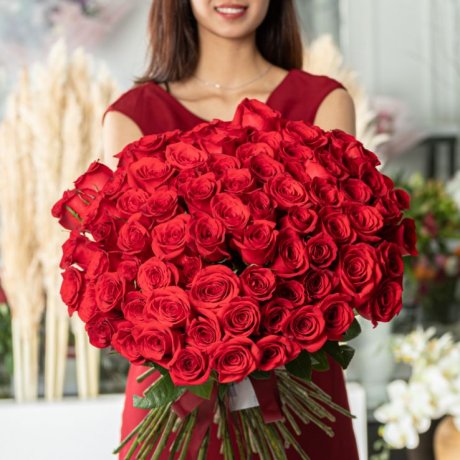 Букет из 101 голландской красной розы 50 см