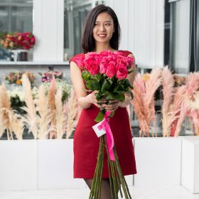 Букет из 15 розовых роз 100 см