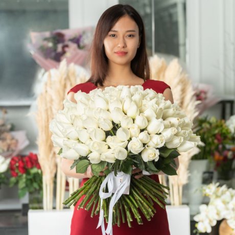 Букет из 201 белой голландской розы 50 см